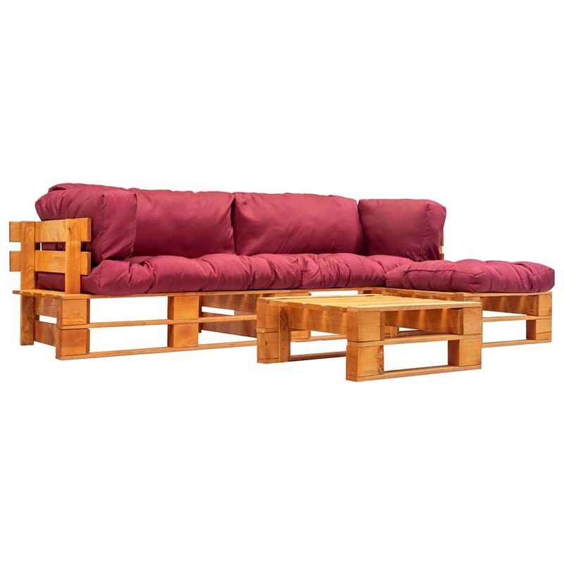 Foto van Vidaxl 4-delige loungeset pallet met rode kussens hout