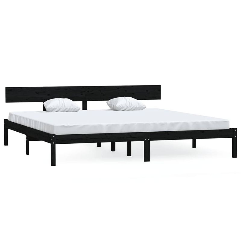 Foto van The living store bedframe massief grenenhout zwart 200x200 cm - bed