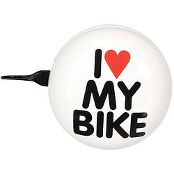 Foto van Perel fietsbel i love my bike 80 mm staal wit