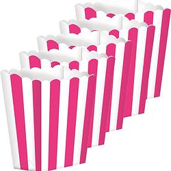 Foto van 25x stuks popcorn/snoep bakjes fuchsia roze/wit - wegwerpbakjes