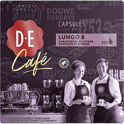 Foto van 2 voor € 8,00 | douwe egberts d.e cafe lungo 8 koffiecups 20 stuks aanbieding bij jumbo