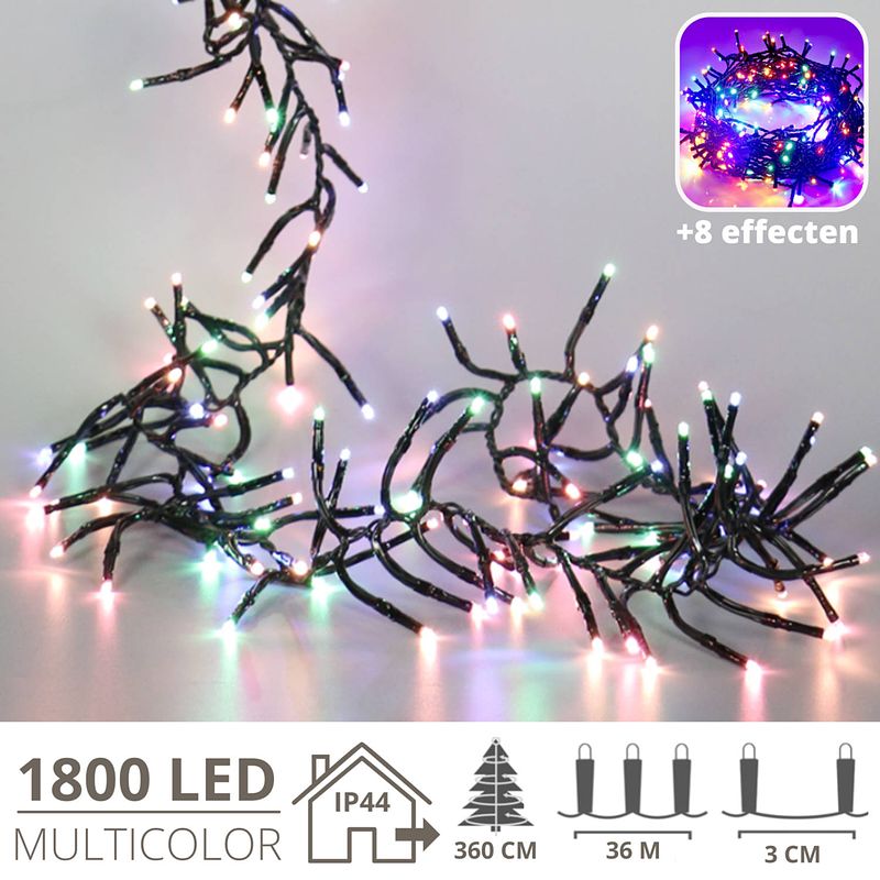 Foto van Kerstverlichting - kerstboomverlichting - clusterverlichting - kerstversiering - kerst - 1800 led's - 36 meter - mul...