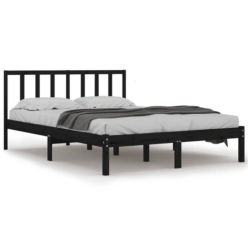 Foto van The living store bedframe grenenhout - zwart - 205.5 x 126 x 100 cm - 120 x 200 cm