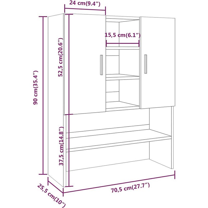 Foto van The living store wasmachinekast - modern design - badkamermeubel - 71 x 71.5 x 181.5 cm - grijs sonoma eiken