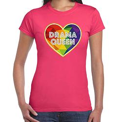 Foto van Bellatio decorations gay pride t-shirt - dames - roze - drama queen - lhbti xs - feestshirts