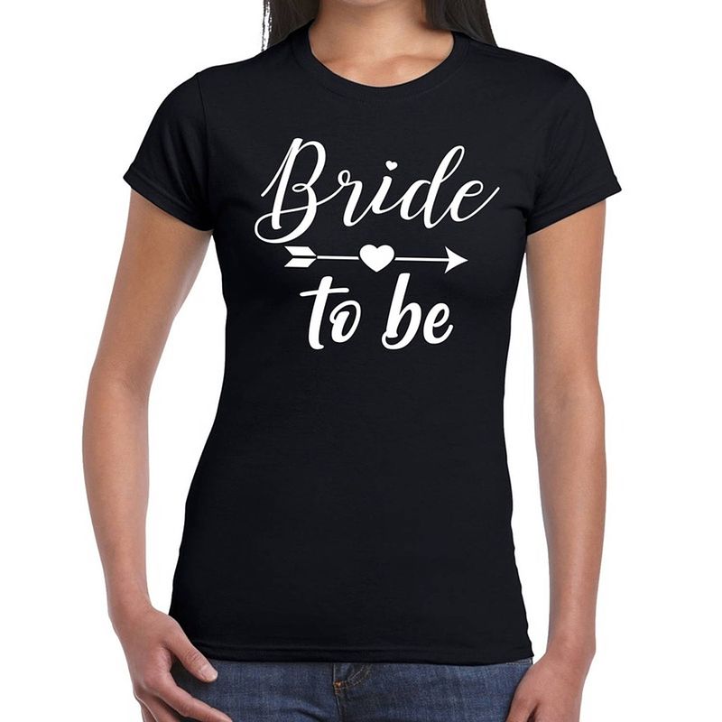 Foto van Bride to be tekst t-shirt met cupido pijl zwart dames - dames shirt bride to be- vrijgezellenfeest kleding xl