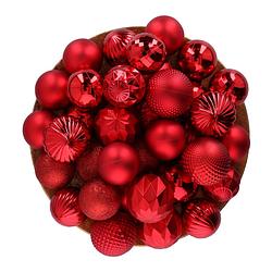 Foto van Giftsome - 60 kerstballen - rood - kerstdecoratie mix - kerstboom versiering - plastic