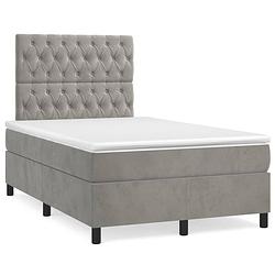 Foto van The living store boxspringbed - comfort - bed - 203 x 120 x 118/128 cm - lichtgrijs - fluweel - verstelbaar hoofdbord -