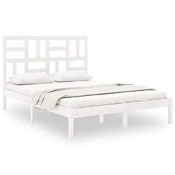 Foto van The living store houten bedframe - 123 - bedframes - 195.5 x 146 x 104 cm - wit kleur massief grenenhout - multiplex