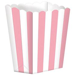 Foto van 5x stuks popcorn/snoep bakjes licht roze/wit - wegwerpbakjes