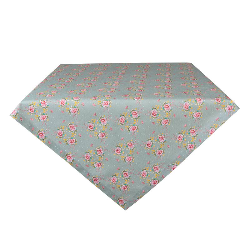 Foto van Clayre & eef vierkant tafelkleed 100*100 cm groen roze katoen vierkant bloemen tafellaken tafellinnen tafeltextiel