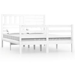 Foto van Vidaxl bedframe massief hout wit 135x190 cm 4ft6 double