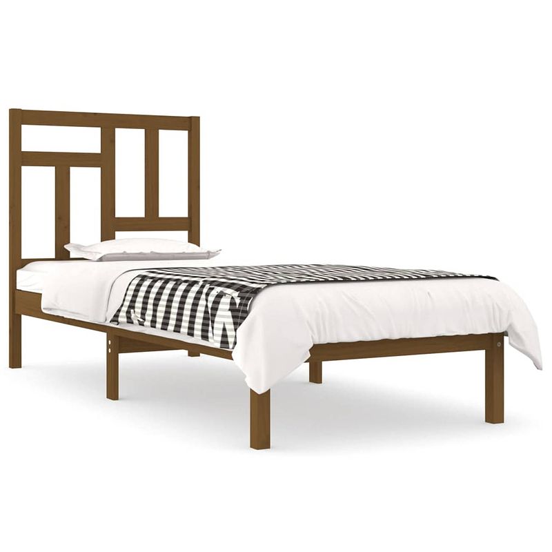 Foto van The living store houten bedframe - massief grenenhout - 205.5 x 105.5 x 31 cm - honingbruin