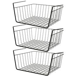 Foto van Msv kastmandje - 3x - opberg/hang mandjes - rvs - zwart - 28 x 25.5.5 x 11 cm - opbergmanden