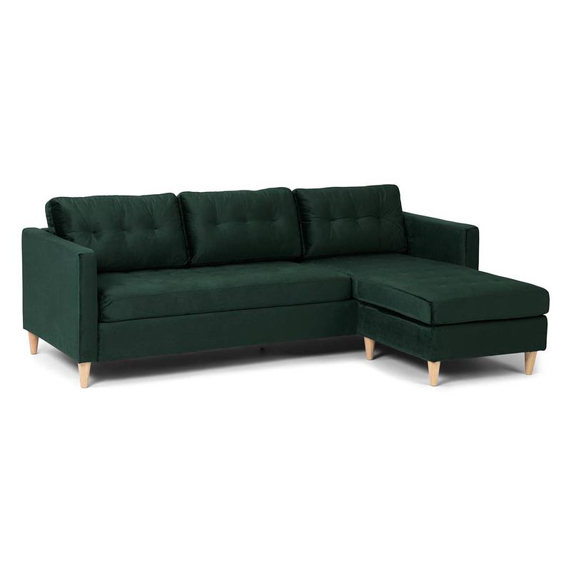 Foto van Mars bank ba1, chaise longue rechts of links gedraaid in velour groen.