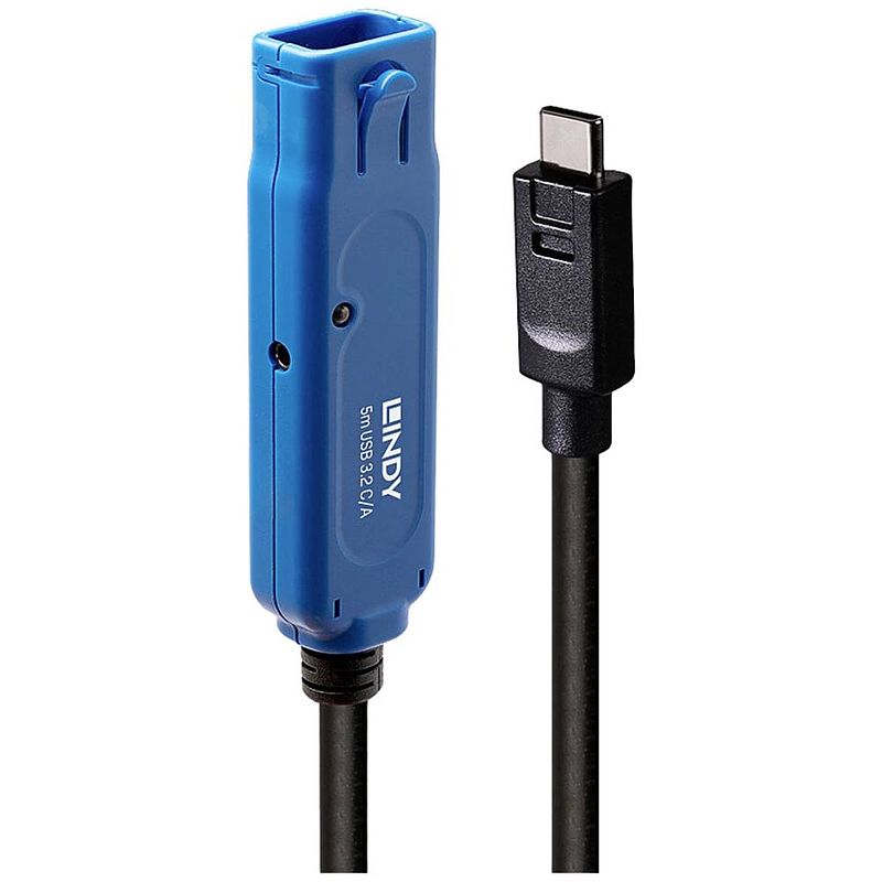 Foto van Lindy usb-kabel usb 3.2 gen1 usb-a bus, usb-c stekker 5.00 m zwart/blauw 43380