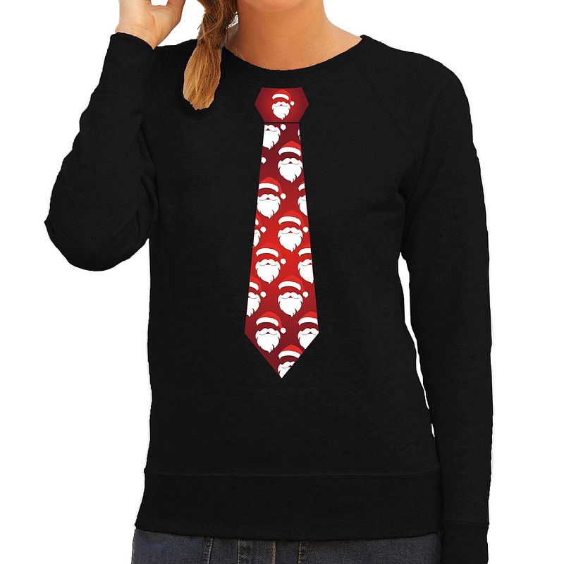 Foto van Stropdas kersttrui/kerst sweater kerstmannen zwart voor dames xl - kerst truien