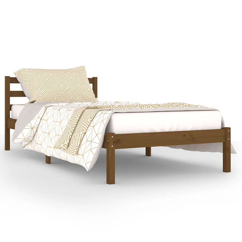 Foto van The living store houten bedframe - klassiek - bedframe - 205.5 x 95.5 x 69.5 cm - honingbruin