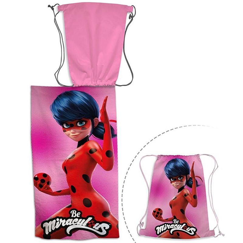 Foto van Miraculous 2-in-1 strandlaken + gymbag - 70 x 140 cm + 43 x 32 cm - polyester