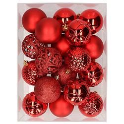 Foto van 37x stuks kunststof kerstballen rood 6 cm - kerstbal