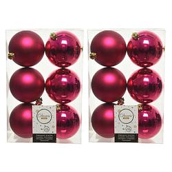 Foto van 12x kunststof kerstballen glanzend/mat bessen roze 8 cm kerstboom versiering/decoratie - kerstbal