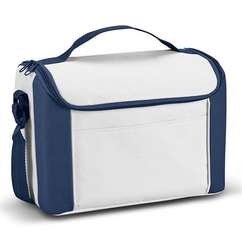 Foto van Kleine koeltas voor lunch blauw/wit 27 x 20 x 16 cm 8 liter - koeltas