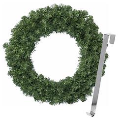 Foto van Kerstkrans 35 cm - groen - met zilveren hanger/ophanghaak - kerstversiering - kerstkransen