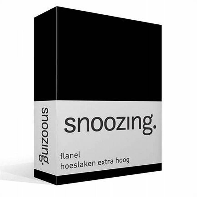 Foto van Snoozing - flanel - hoeslaken - extra hoog - 140x200 - zwart