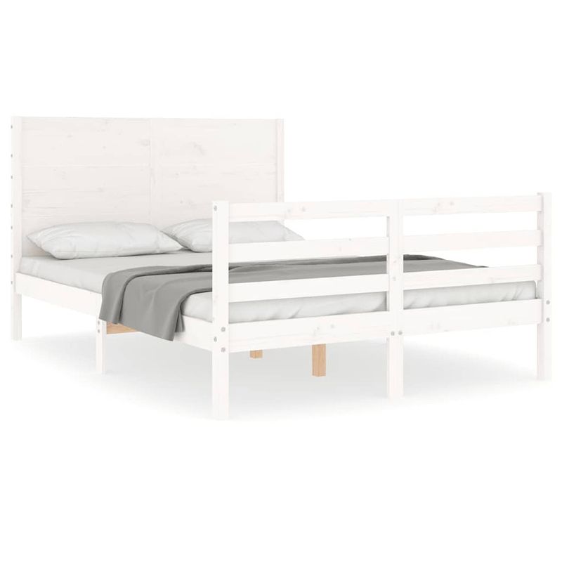 Foto van The living store bedframe - grenenhout - multiplex lattenbodem - 205.5 x 145.5 x 100 cm - wit