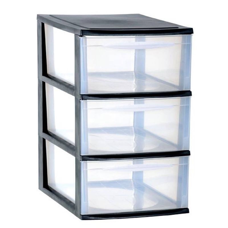 Foto van Ladenkast/bureau organizer zwart stapelbaar a4 met 3x lades l26 x b36 x h41 cm - ladeblok