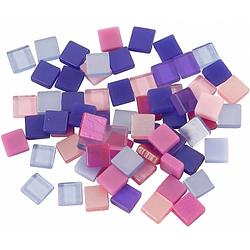 Foto van 100 gram mozaiek tegels kunsthars paars/roze 5 x 5 mm - mozaiektegel