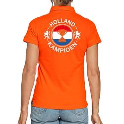 Foto van Oranje fan poloshirt / kleding holland kampioen met beker ek/ wk voor dames l - feestshirts