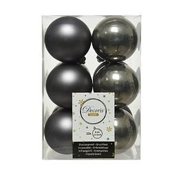 Foto van 12x stuks kunststof kerstballen antraciet (warm grey) 6 cm glans/mat - kerstbal