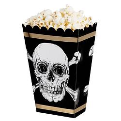 Foto van 20x popcorn bakjes/snoepbakjes piraat/doodshoofd thema 22 cm - wegwerpbakjes