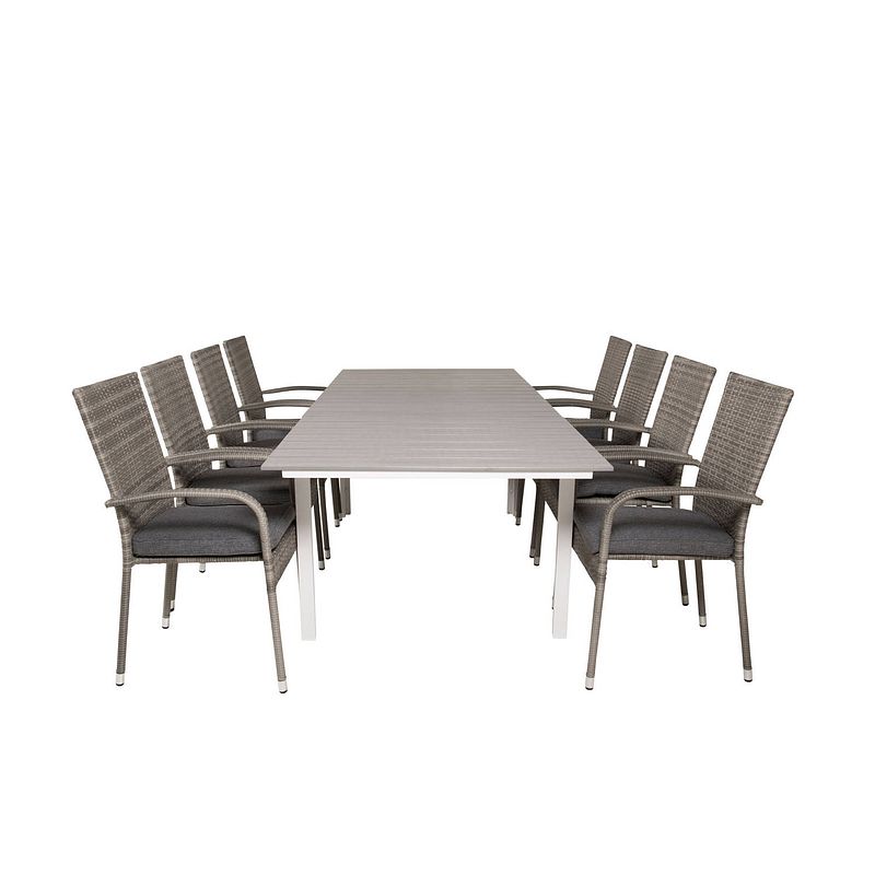 Foto van Levels tuinmeubelset tafel 100x160/240cm en 8 stoel anna grijs.