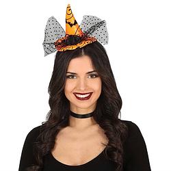 Foto van Halloween heksenhoed - mini hoedje op diadeem - one size - oranje - meisjes/dames - verkleedhoofddeksels