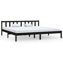 Foto van The living store bedframe - grenenhout - 205.5 x 205.5 x 69.5 cm - zwart - 200 x 200 cm matras (matras niet inbegrepen)