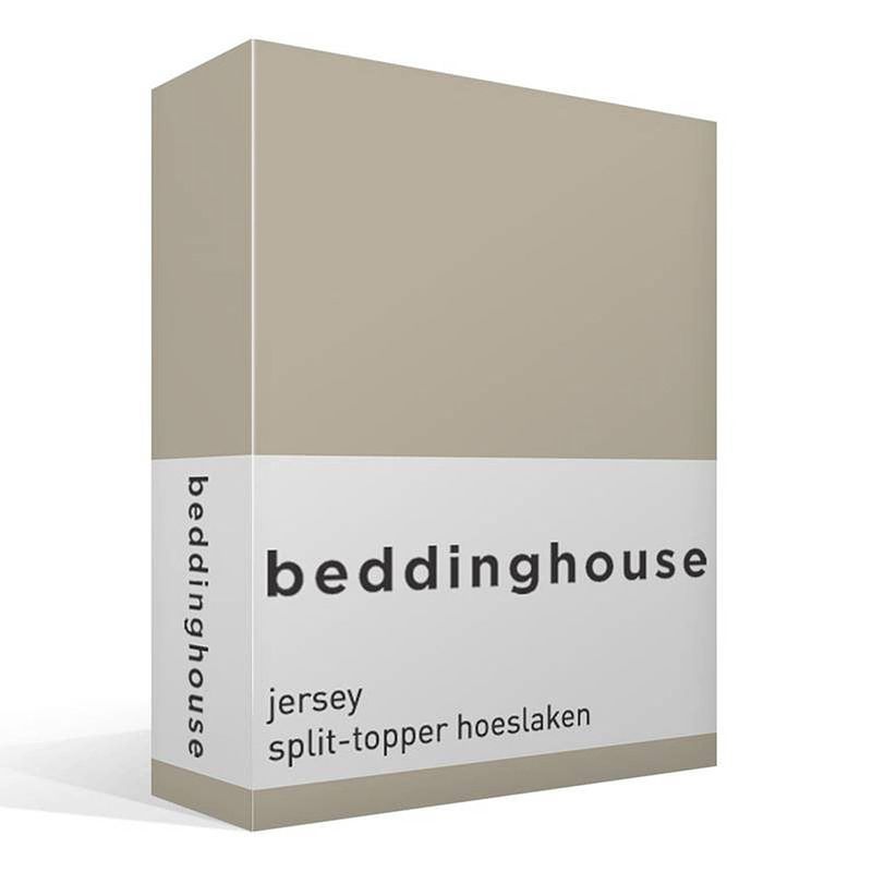 Foto van Beddinghouse jersey split-topper hoeslaken - 100% gebreide jersey katoen - lits-jumeaux (160x200/220 cm) - sand