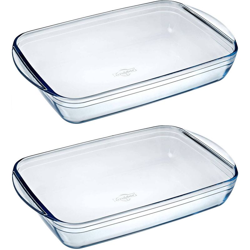 Foto van Set van 2x stuks rechthoekige glazen ovenschalen 3,6 liter 39 x 24 x 6 cm - ovenschalen