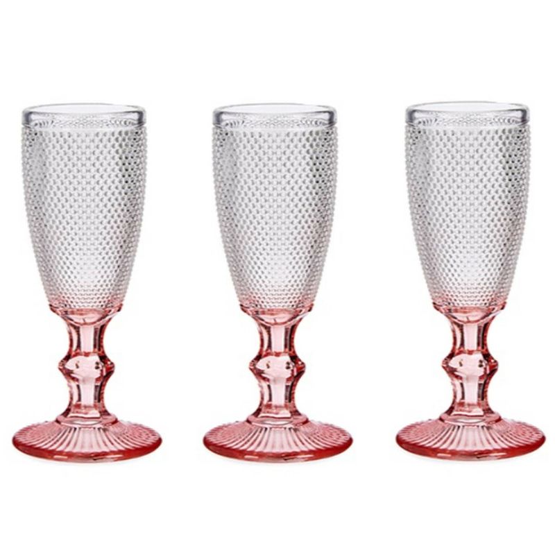 Foto van Luxe monaco serie champagneglazen set 6x stuks op roze voet 180 ml - champagneglazen