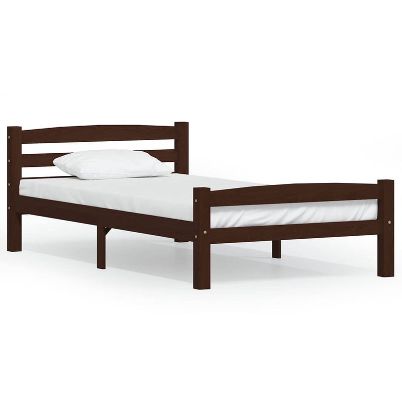 Foto van The living store bedframe grenenhout - massief - 206 x 106 x 66 cm - donkerbruin