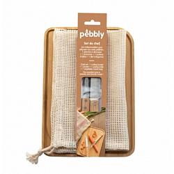 Foto van Pebbly - snijplank inclusief schilmesje, dunschiller en bewaarzak, bamboe, 28 x 20 cm - pebbly
