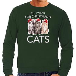 Foto van Groene kersttrui / kerstkleding all i want for christmas is cats voor heren s - kerst truien