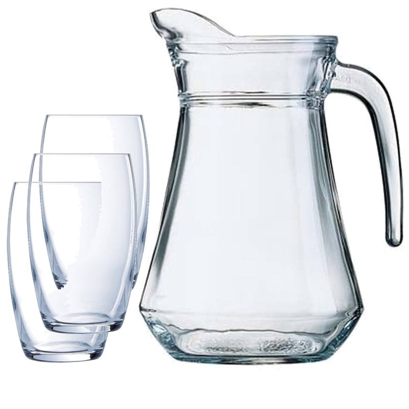 Foto van Luminarc karaf schenkkan van glas 1300 ml met 6x stuks versailles luxe waterglazen - drinkglazen