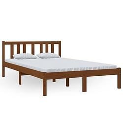 Foto van The living store houten bedframe - 205.5 x 125.5 x 69.5 cm - honingbruin - massief grenenhout - multiplex lattenbodem