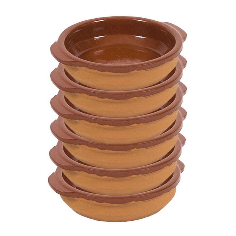 Foto van 6x terracotta tapas bakjes/schaaltjes 15 cm - snack en tapasschalen