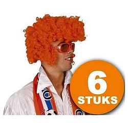 Foto van Oranje pruik 6 stuks oranje feestpruik ""rock star"" feestartikelen oranje hoofddeksel feestkleding ek/wk voetbal