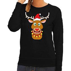 Foto van Foute kersttrui / sweater met rudolf het rendier met rode kerstmuts zwart voor dames - kersttruien xs (34)