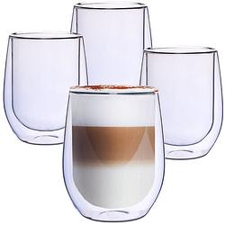 Foto van Blauwe dubbelwandige koffieglazen - dubbelwandige theeglazen - cappuccino glazen - 300ml - set van 4