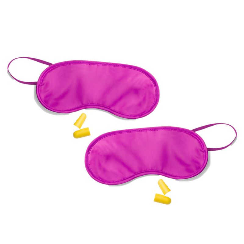 Foto van 2x stuks slaapmasker fuchsia met oordoppen - slaapmaskers